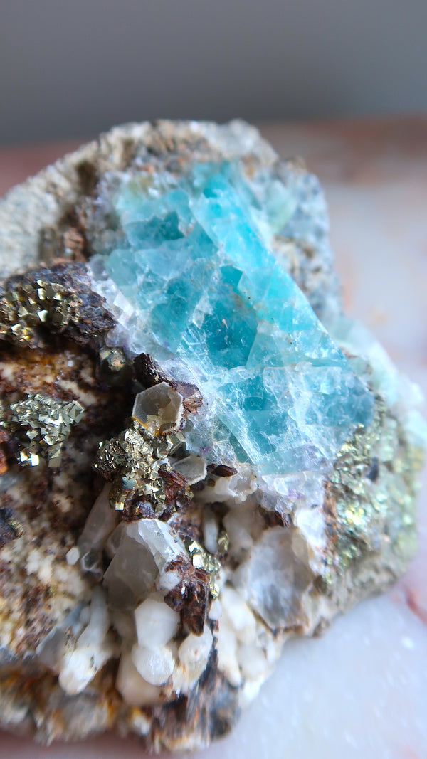British Blue Fluorite & Pyrite Cluster