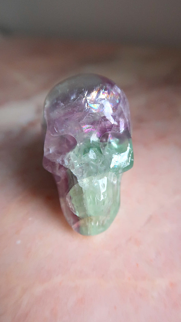 Carved Rainbow Fluorite Skull