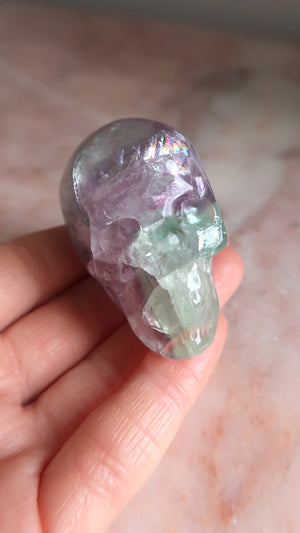 Carved Rainbow Fluorite Skull