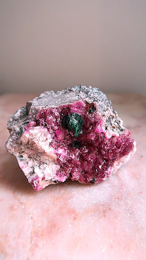 Pink Cobalt Calcite With Malachite Crystal