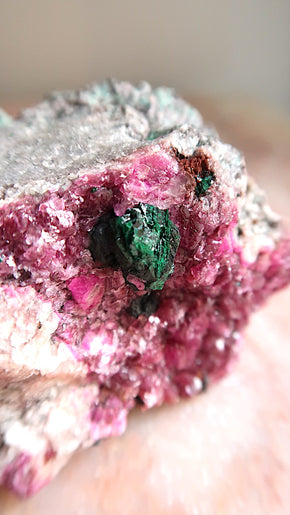 Pink Cobalt Calcite With Malachite Crystal