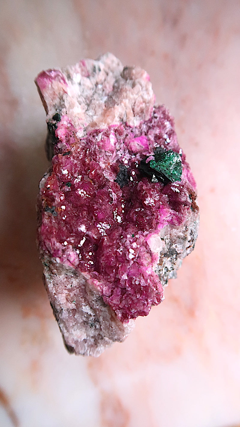 Pink Cobalt Calcite With Malachite Crystal