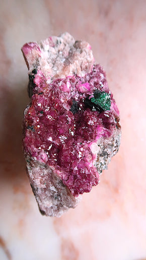 Pink Cobalt Calcite With Malachite Crystal