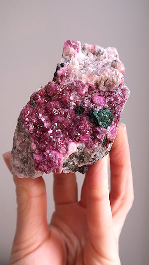 Pink Cobalt Calcite With Malachite Crystal