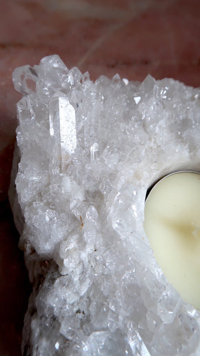 Large Clear Quartz Cluster T-Light Holder