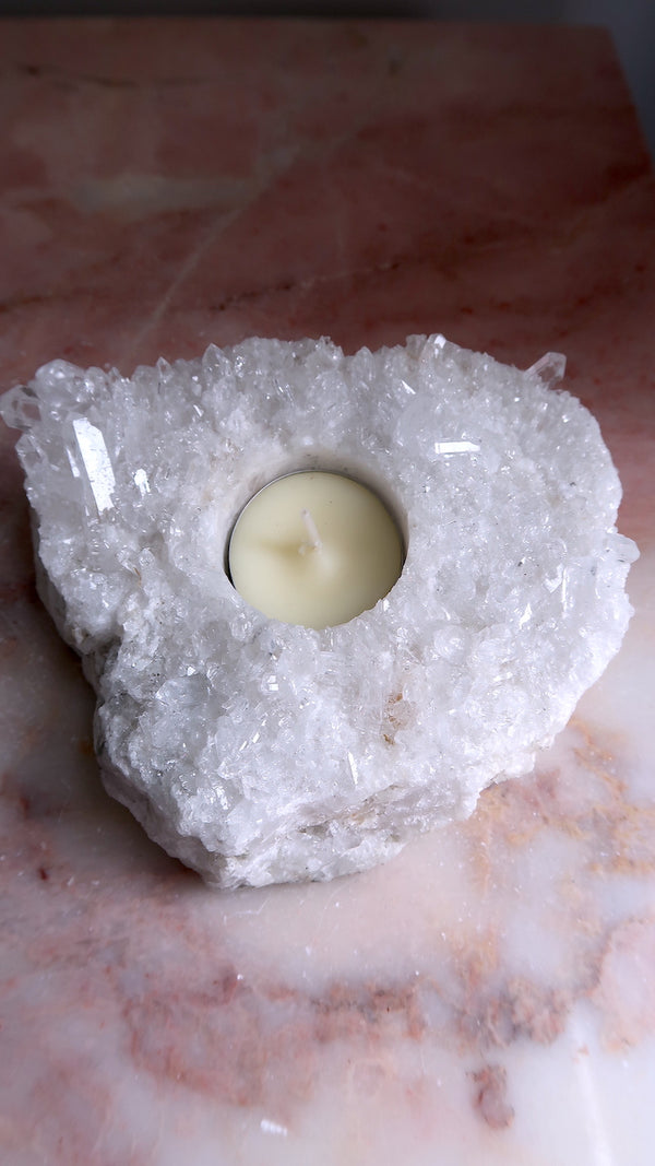 Large Clear Quartz Cluster T-Light Holder