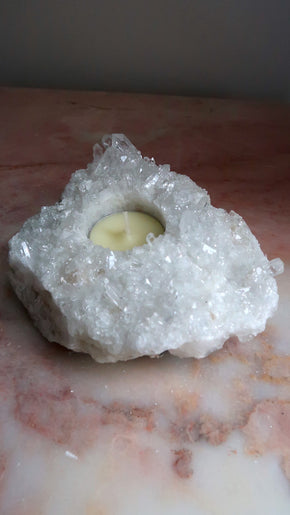 Large Clear Quartz Cluster T-Light Holder