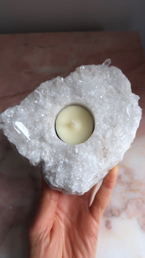 Large Clear Quartz Cluster T-Light Holder