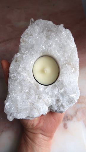 Large Clear Quartz Cluster T-Light Holder