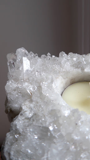 Large Clear Quartz Cluster T-Light Holder
