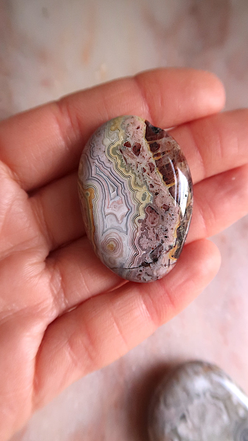 Pink Lace Agate Palm Stone