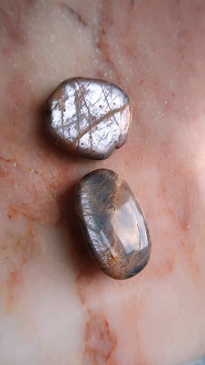 Silver Peach Moonstone Palm Stones