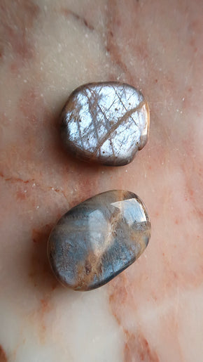 Silver Peach Moonstone Palm Stones