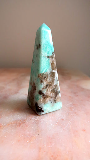 Amazonite with Smokey Quartz & Tourmaline Obelisk