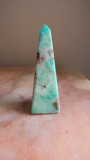 Amazonite with Smokey Quartz & Tourmaline Obelisk