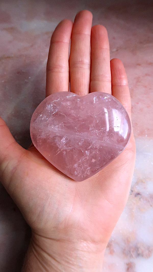 Large Rose Quartz Heart (rainbow flash)