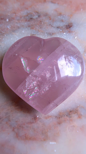 Large Rose Quartz Heart (rainbows)