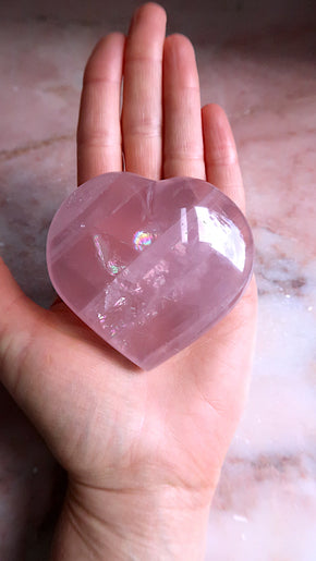 Large Rose Quartz Heart (rainbows)