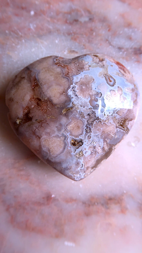 Chunky Flower Agate Heart