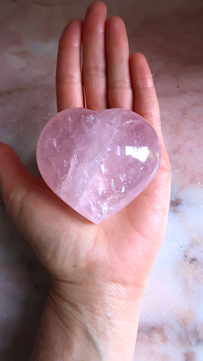 Transparent Pink Rose Quartz Heart (rainbows)