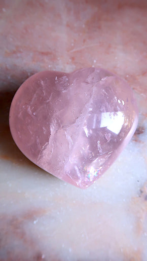 Transparent Pink Rose Quartz Heart (rainbows)