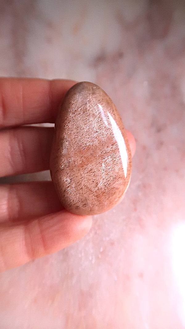 Peach Moonstone Palm Stone