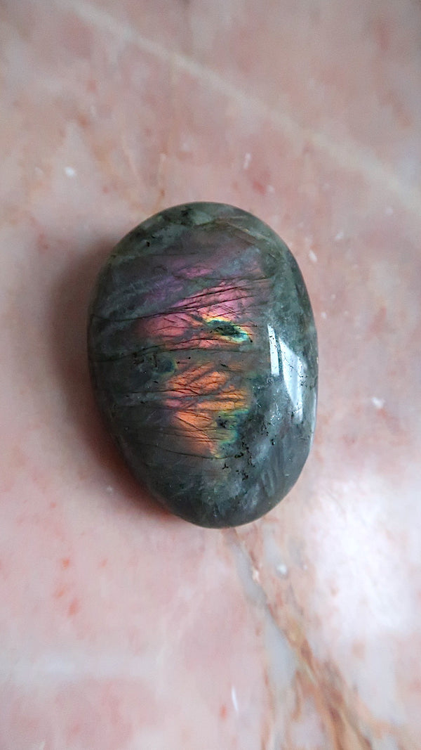 Labradorite Palm Stone (pink flashes)