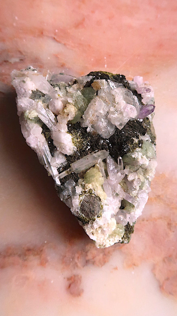 Natural Prehnite & Amethyst Cluster (old collectors specimen)