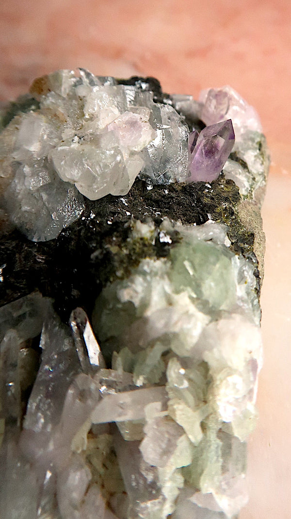 Natural Prehnite & Amethyst Cluster (old collectors specimen)