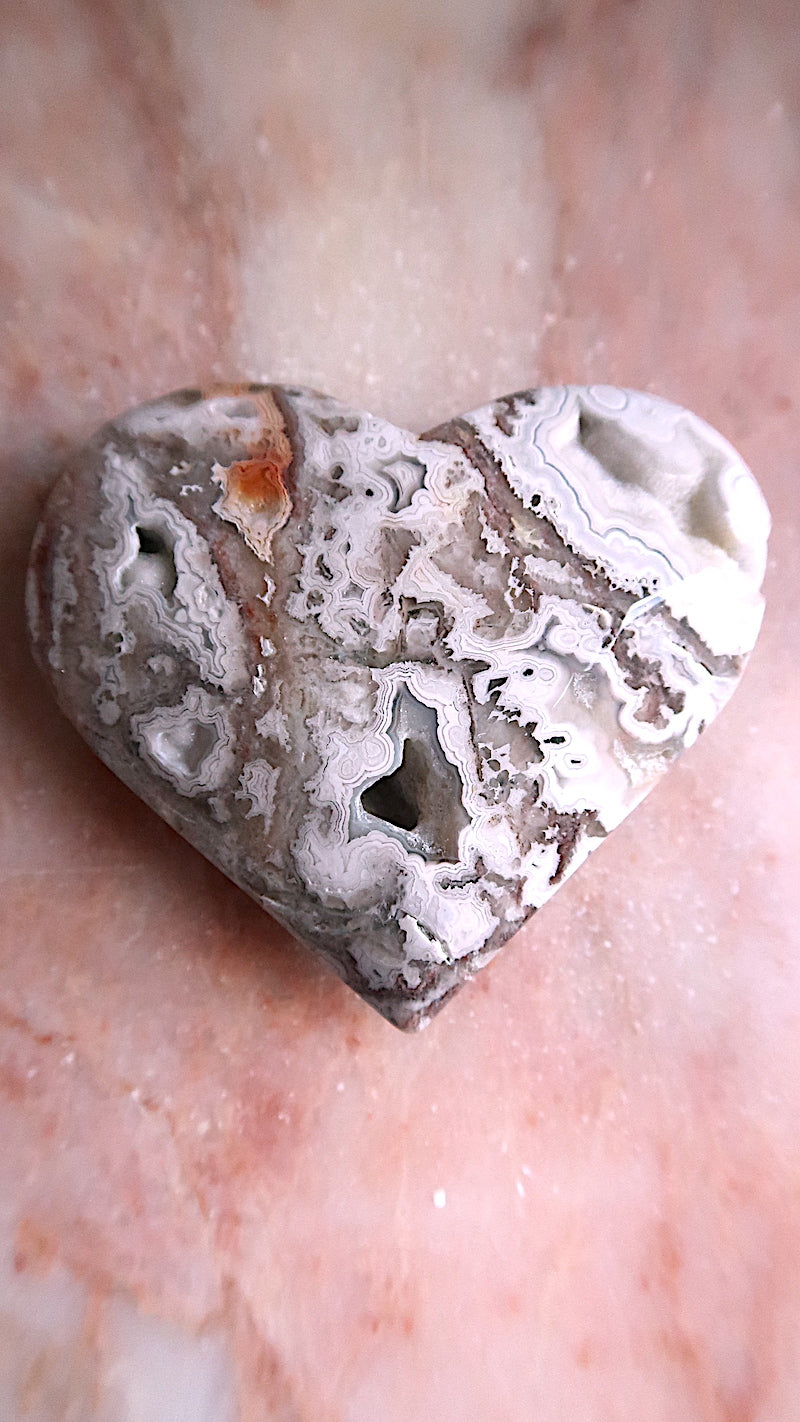 White Lace Agate Heart