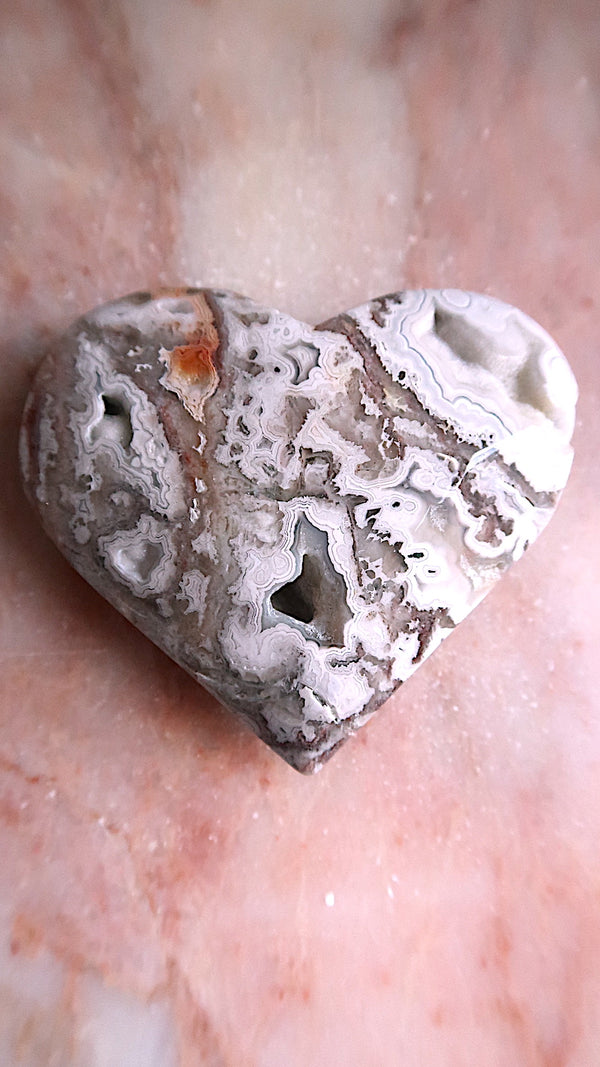 White Lace Agate Heart