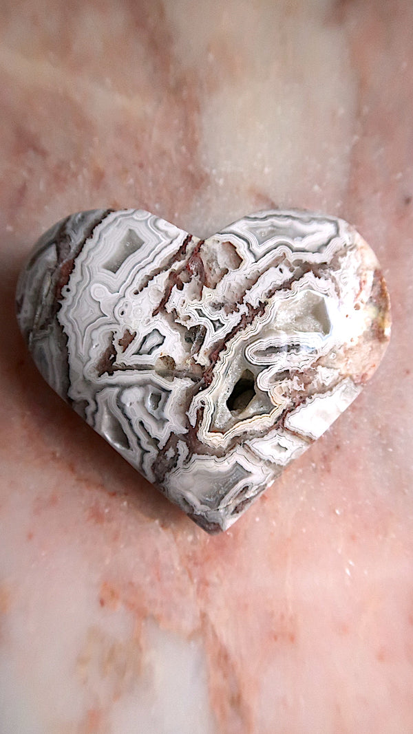 White Lace Agate Heart