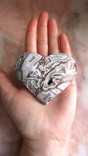 White Lace Agate Heart