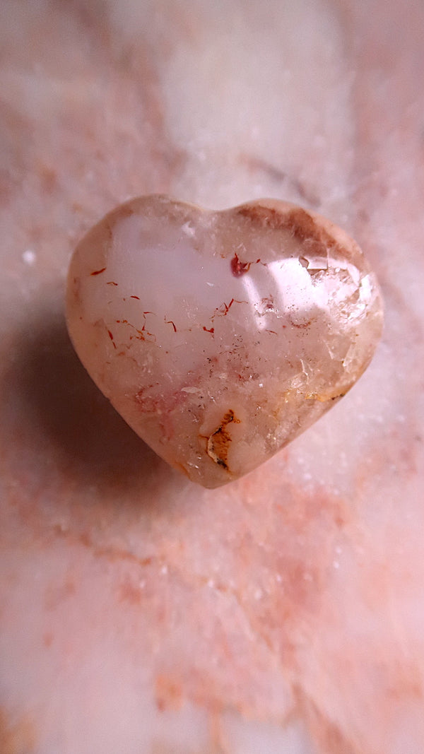 Pink Flower Agate Heart