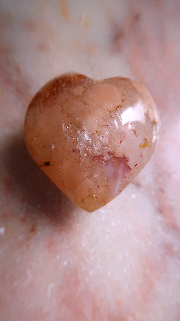 Pink Flower Agate Heart