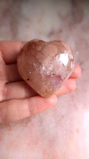 Pink Flower Agate Heart