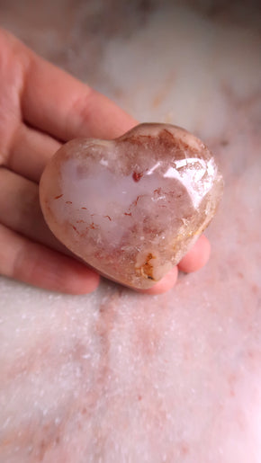 Pink Flower Agate Heart