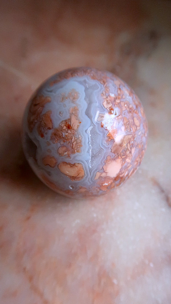 Sky Blue & Coral Agate Sphere