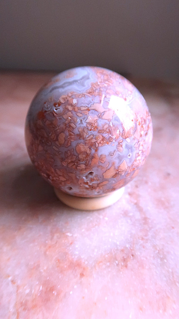 Sky Blue & Coral Agate Sphere