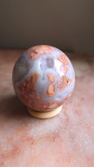 Sky Blue & Coral Agate Sphere