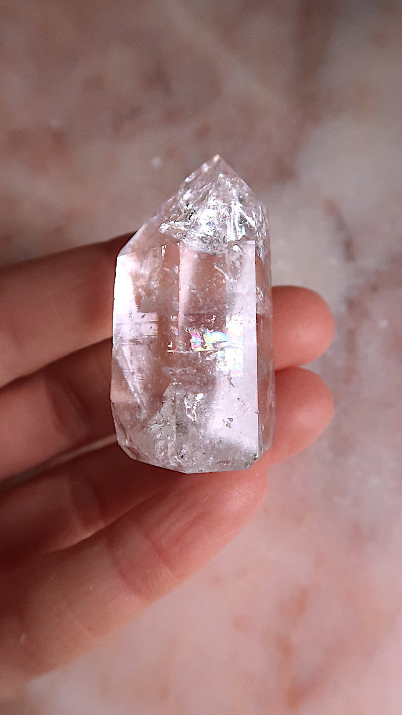 Clear Lemurian Quartz Point (contains rainbows)