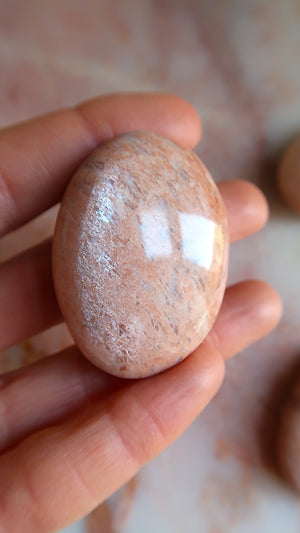 Peach Moonstone Palm Stone